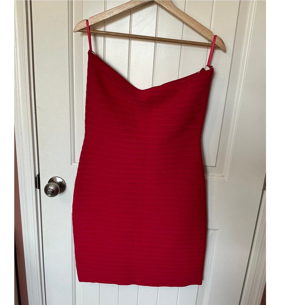 Herve Leger Banded Sleeveless Mini Dress Large Muted Red/Pink